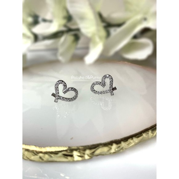 Freehand Heart cz Stud Earrings ~ Small Earrings ~ Minimalist - in gift Box - Picture 1 of 3